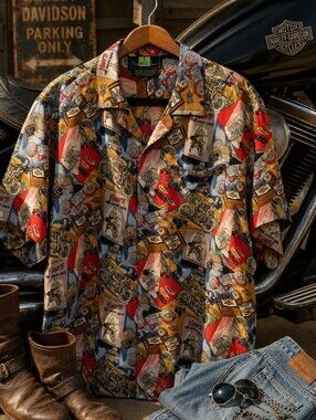 RARE 1991 Nicole Miller Harley-Davidson Silk Shirt | Limited Edition Novelty